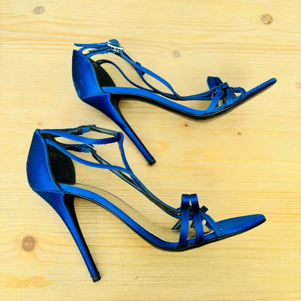 Stuart Weitzman Royal Blue Satin Strappy Heels Pumps‎ Women’s Size 10M Designer